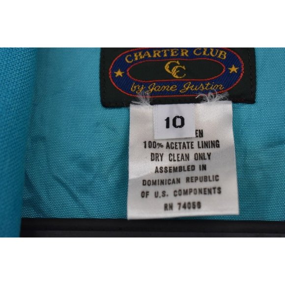 Women's Vintage Charter Club by Jane Justin Turquoise Linen Blazer Pockets 10 - Picture 5 of 7